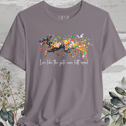 Kelpie #2 "Live like the gate was left open" Unisex T shirt