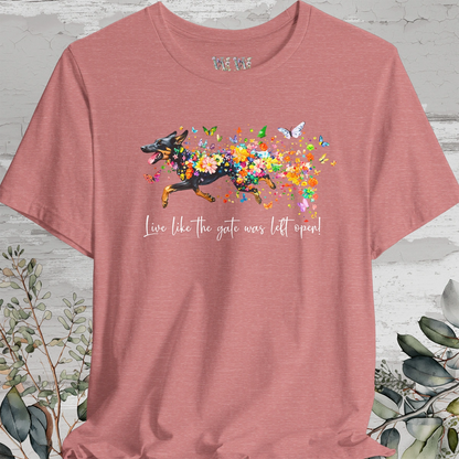 Kelpie #2 "Live like the gate was left open" Unisex T shirt