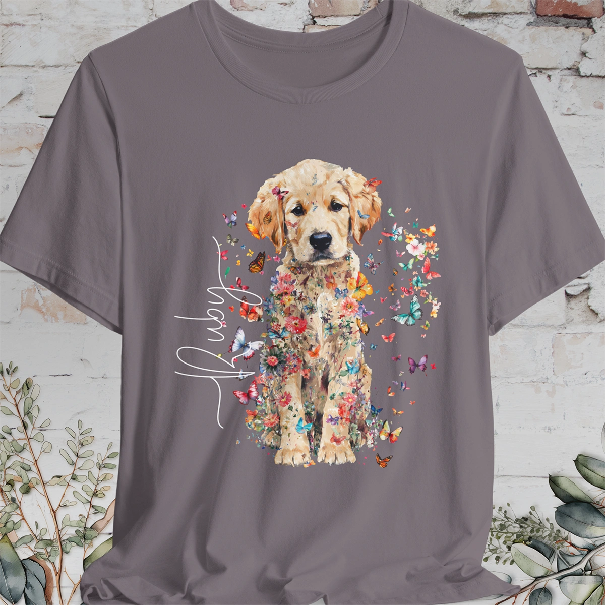Golden Retriever Puppy Floral Personalized T shirt