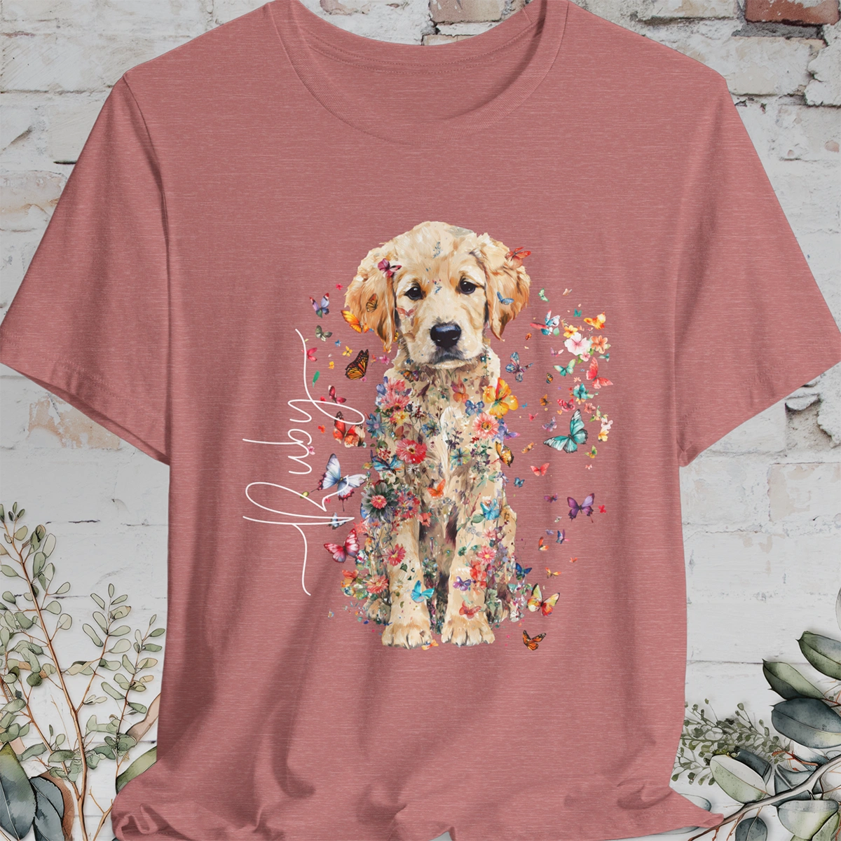 Golden Retriever Puppy Floral Personalized T shirt