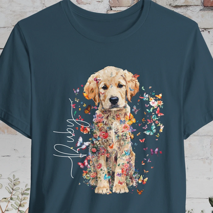 Golden Retriever Puppy Floral Personalized T shirt