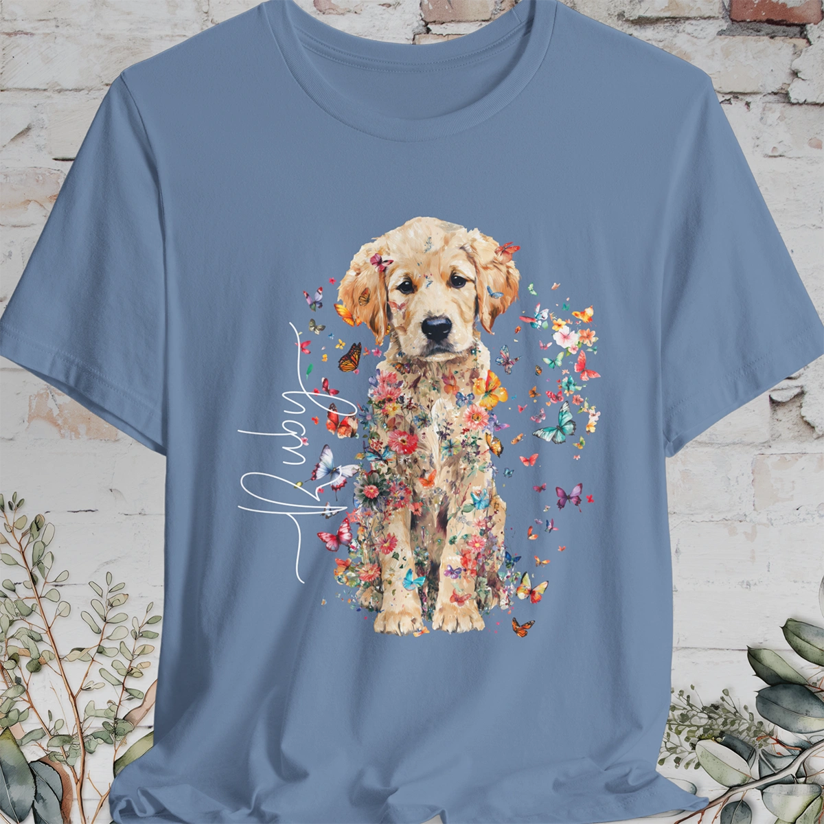 Golden Retriever Puppy Floral Personalized T shirt