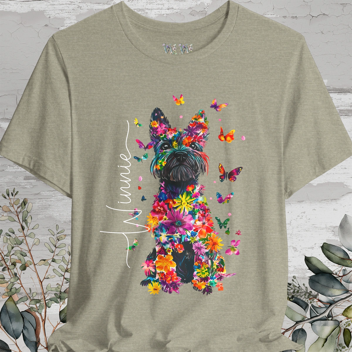 Scottish Terrier Floral Personalized T shirt