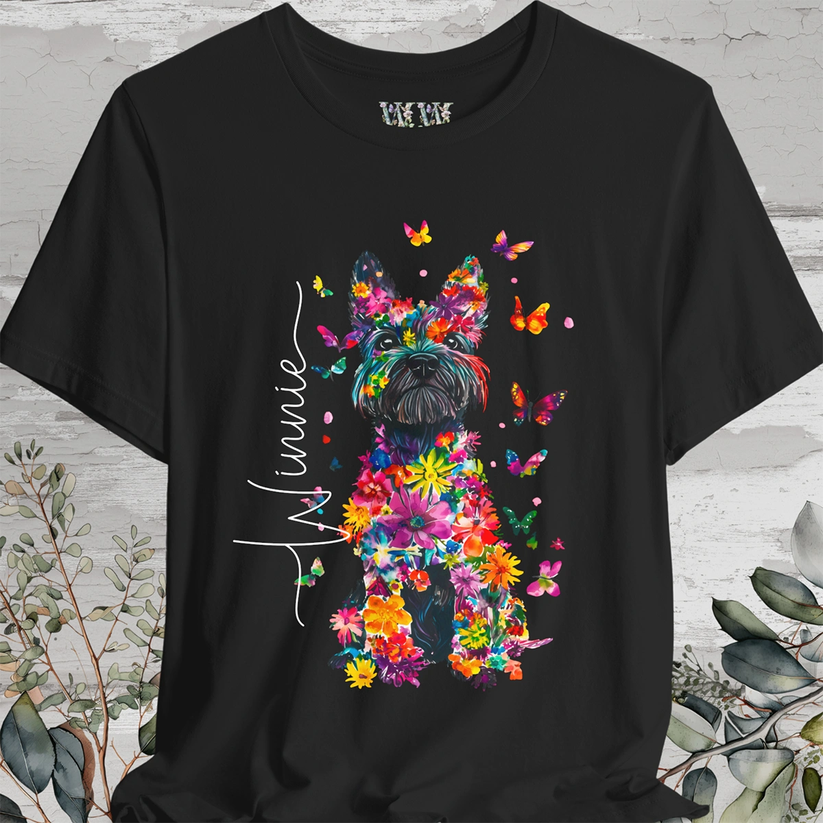 Scottish Terrier Floral Personalized T shirt