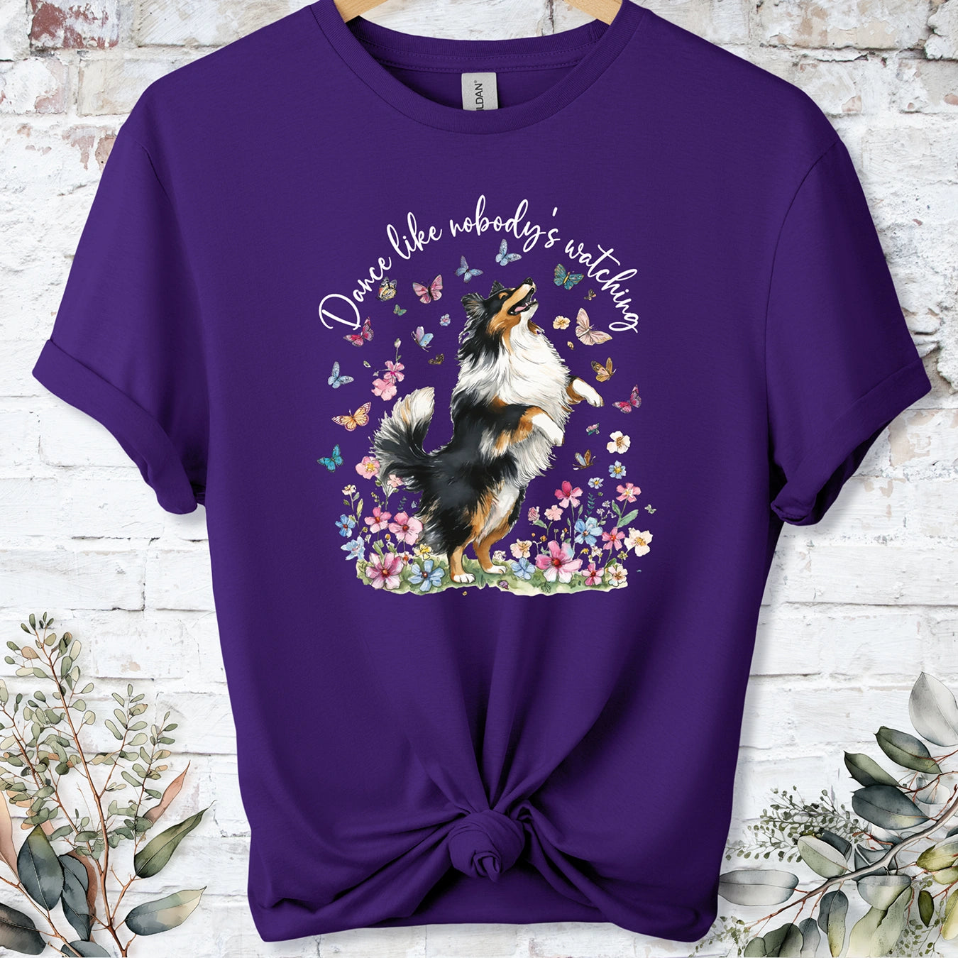 Shetland Sheepdog #3 (Tri colour) "Dance like nobody's watching" unisex T shirt