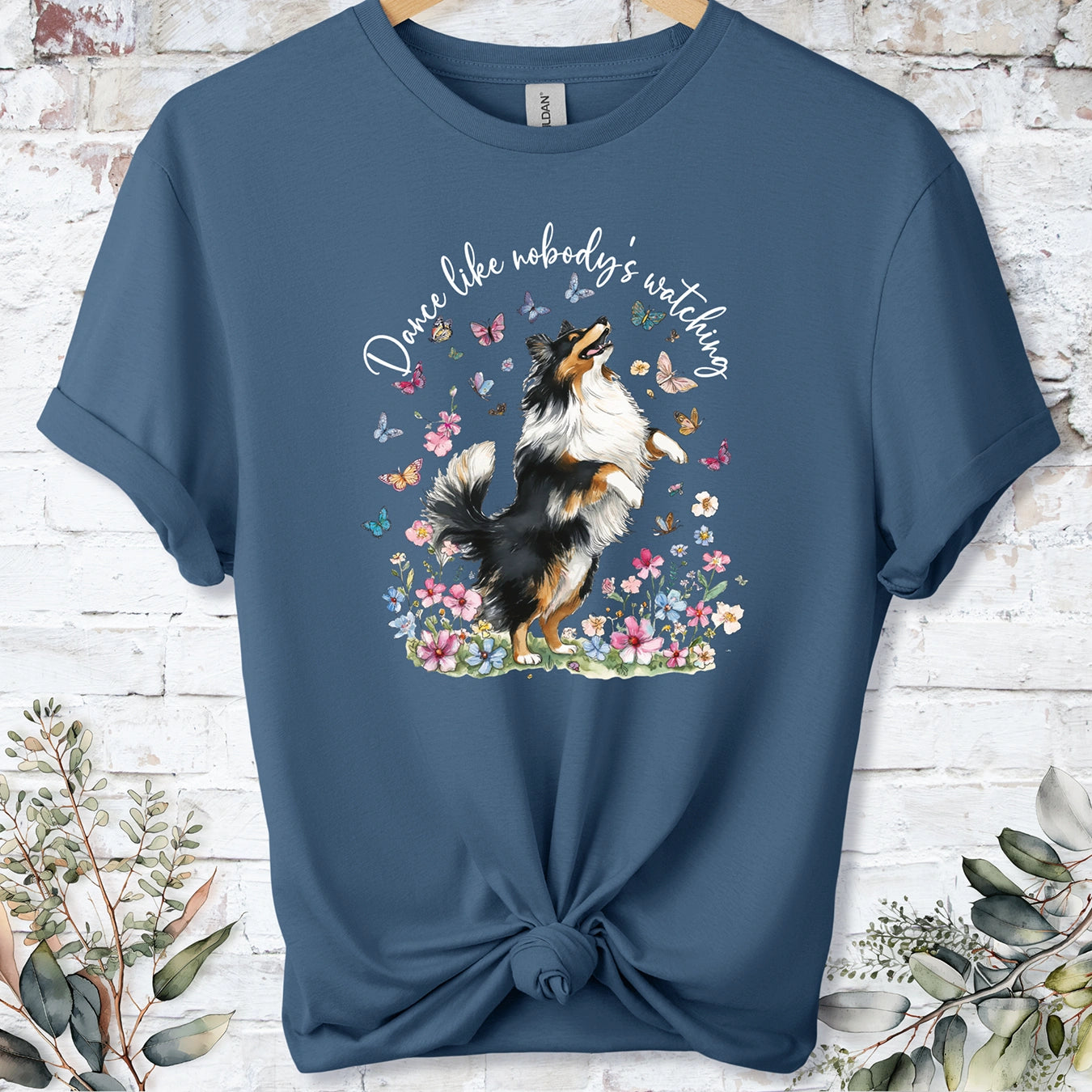 Shetland Sheepdog #3 (Tri colour) "Dance like nobody's watching" unisex T shirt