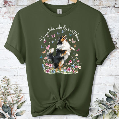 Shetland Sheepdog #3 (Tri colour) "Dance like nobody's watching" unisex T shirt