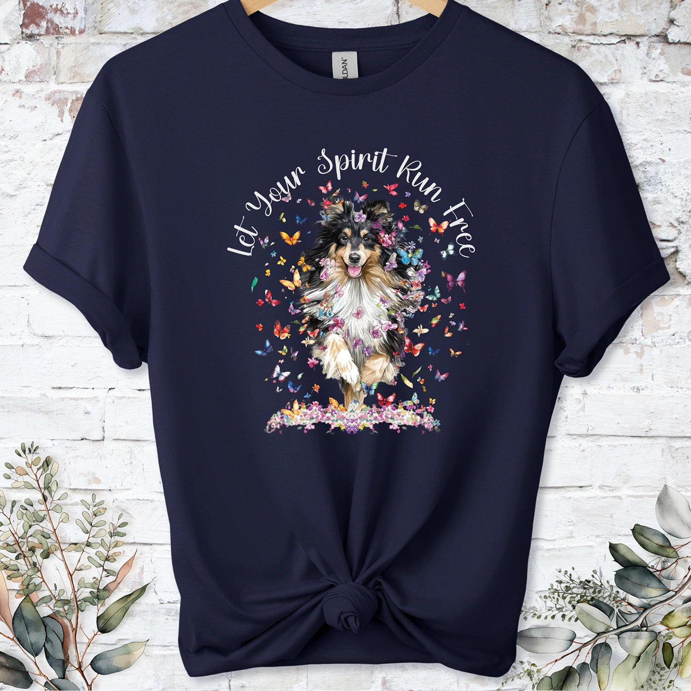 Shetland Sheepdog "Let your spirit run free" unisex T shirt
