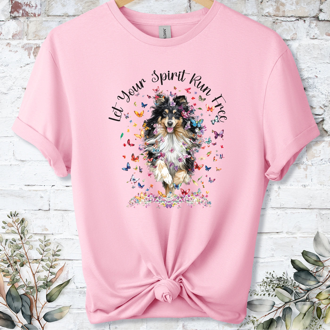 Shetland Sheepdog "Let your spirit run free" unisex T shirt