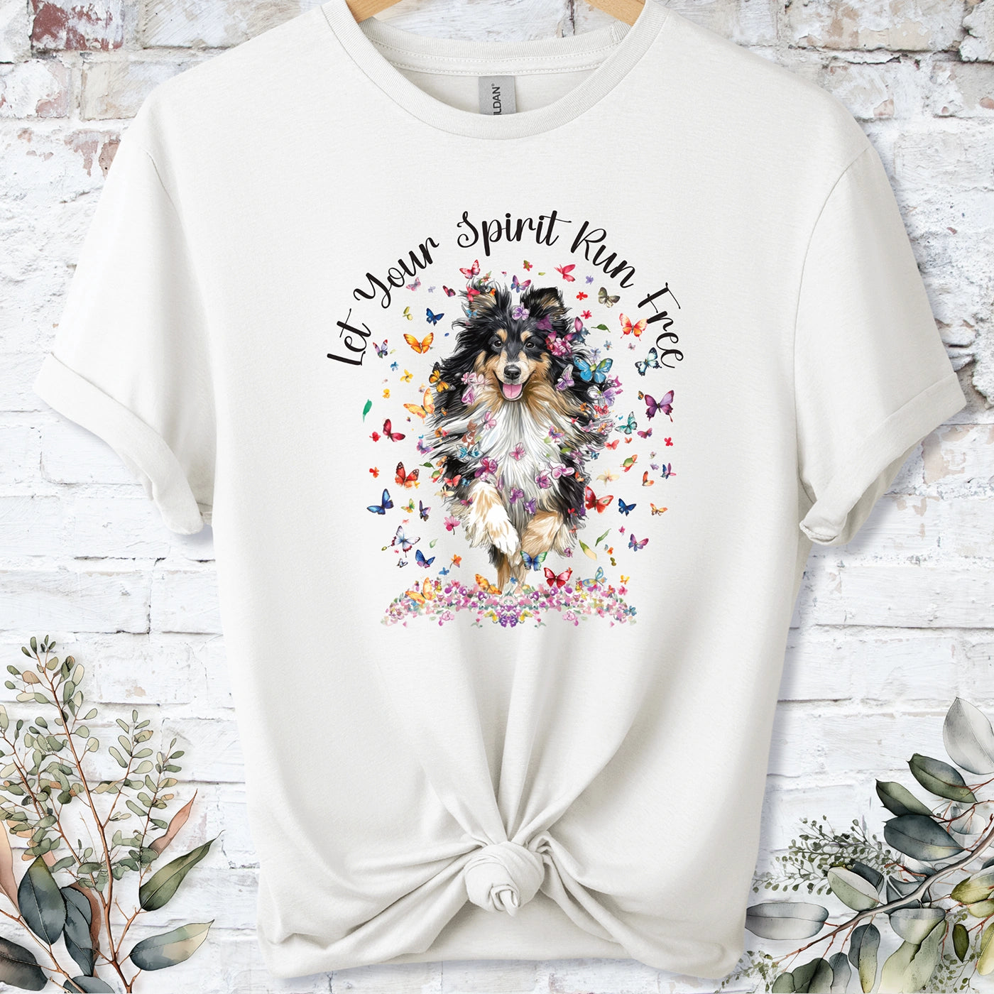 Shetland Sheepdog "Let your spirit run free" unisex T shirt