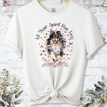 Shetland Sheepdog "Let your spirit run free" unisex T shirt