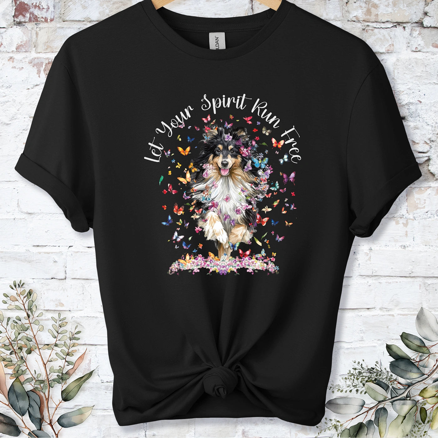 Shetland Sheepdog "Let your spirit run free" unisex T shirt
