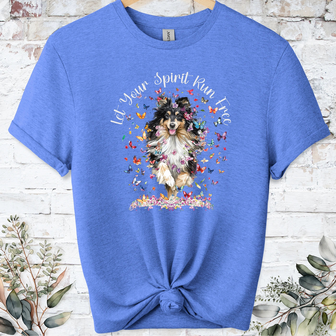 Shetland Sheepdog "Let your spirit run free" unisex T shirt