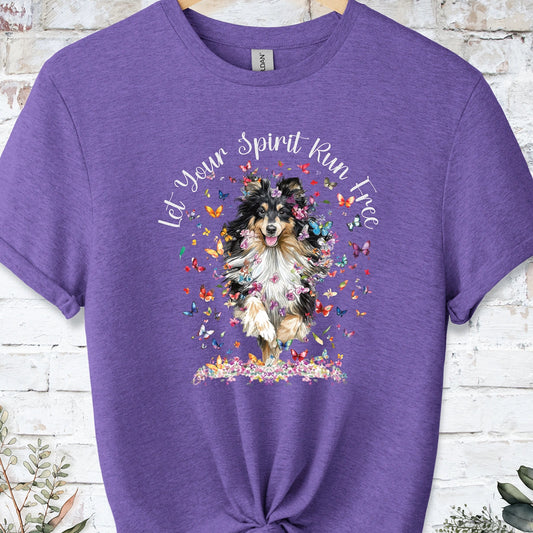 Shetland Sheepdog "Let your spirit run free" unisex T shirt