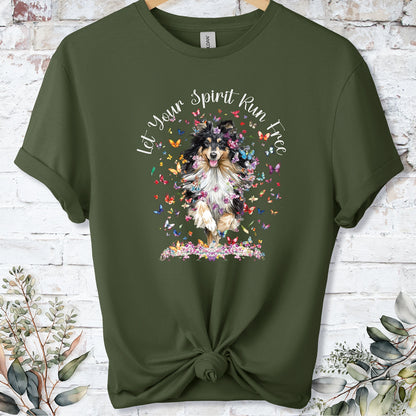 Shetland Sheepdog "Let your spirit run free" unisex T shirt