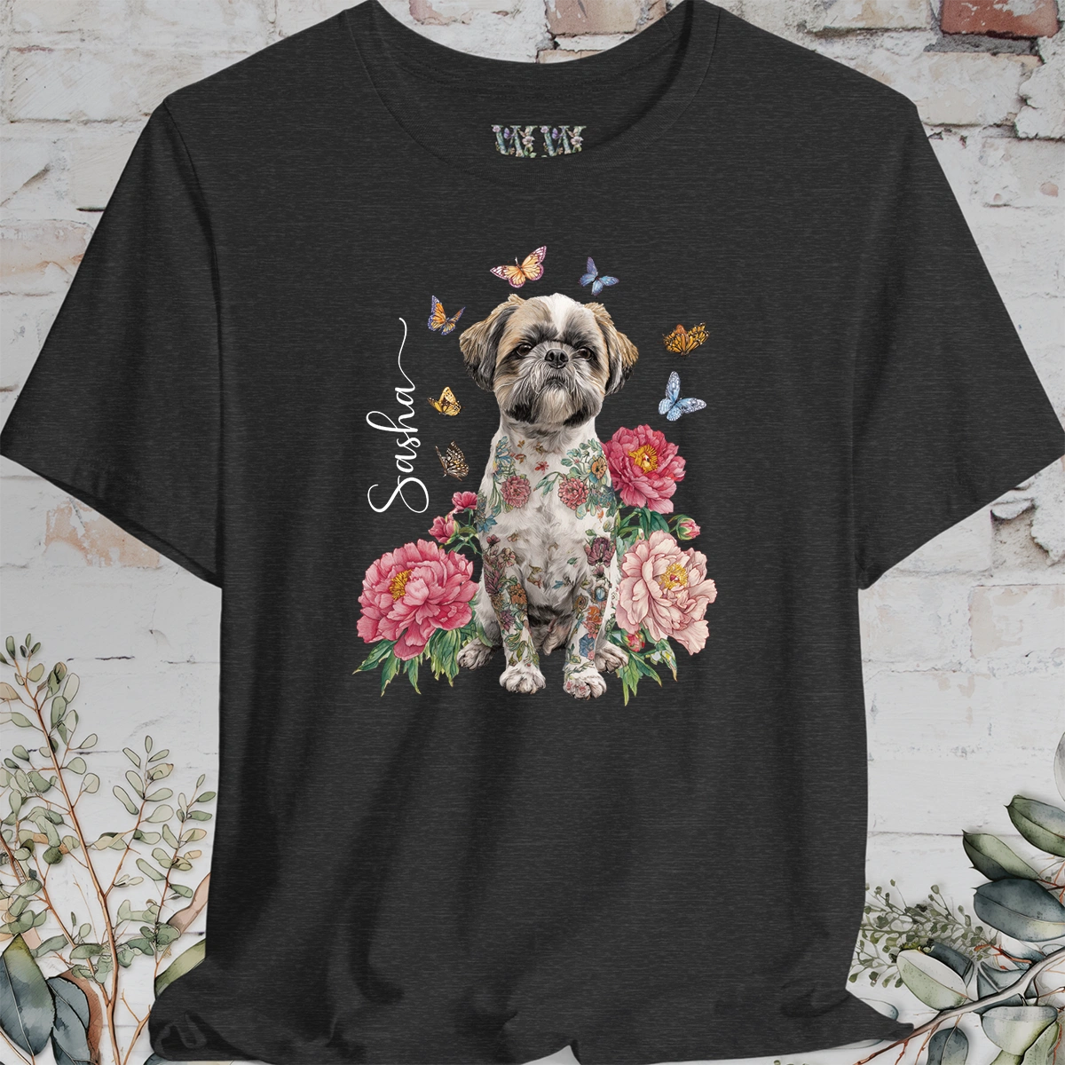 Shih Tzu #2 Peony Butterfly T shirt