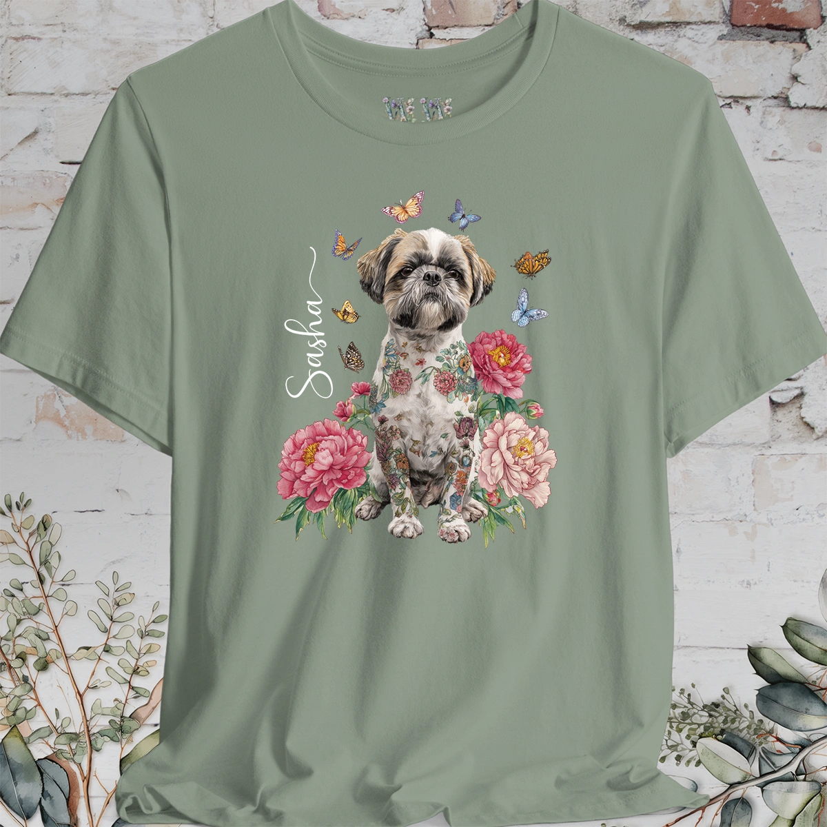 Shih Tzu #2 Peony Butterfly T shirt