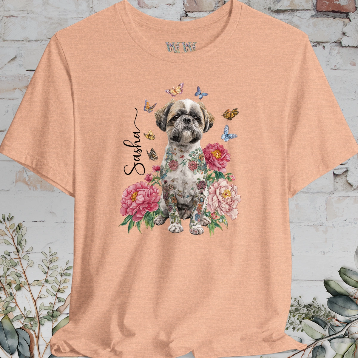 Shih Tzu #2 Peony Butterfly T shirt