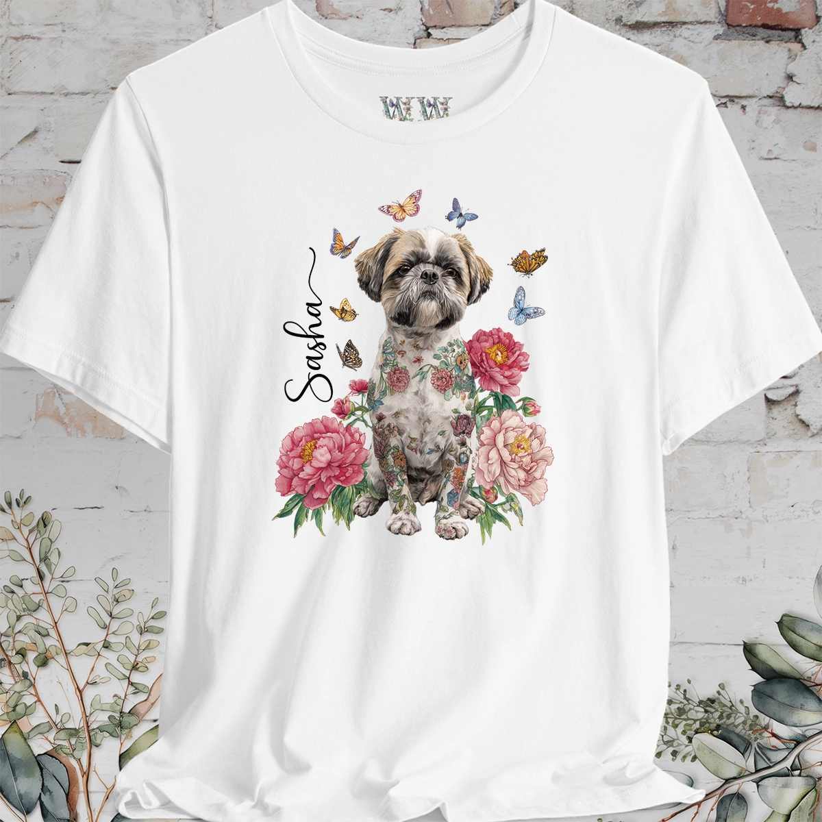 Shih Tzu #2 Peony Butterfly T shirt