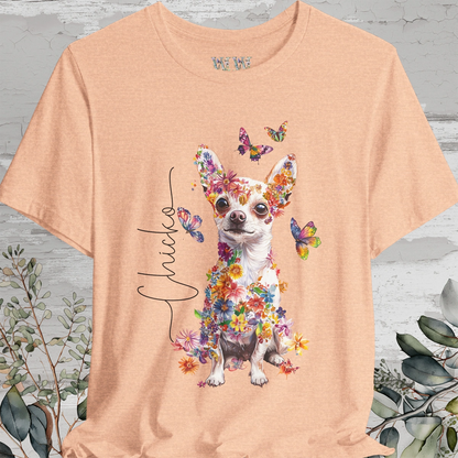 Chihuahua, White, Floral Personalized T shirt