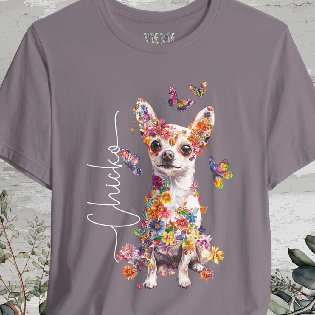 Chihuahua, White, Floral Personalized T shirt