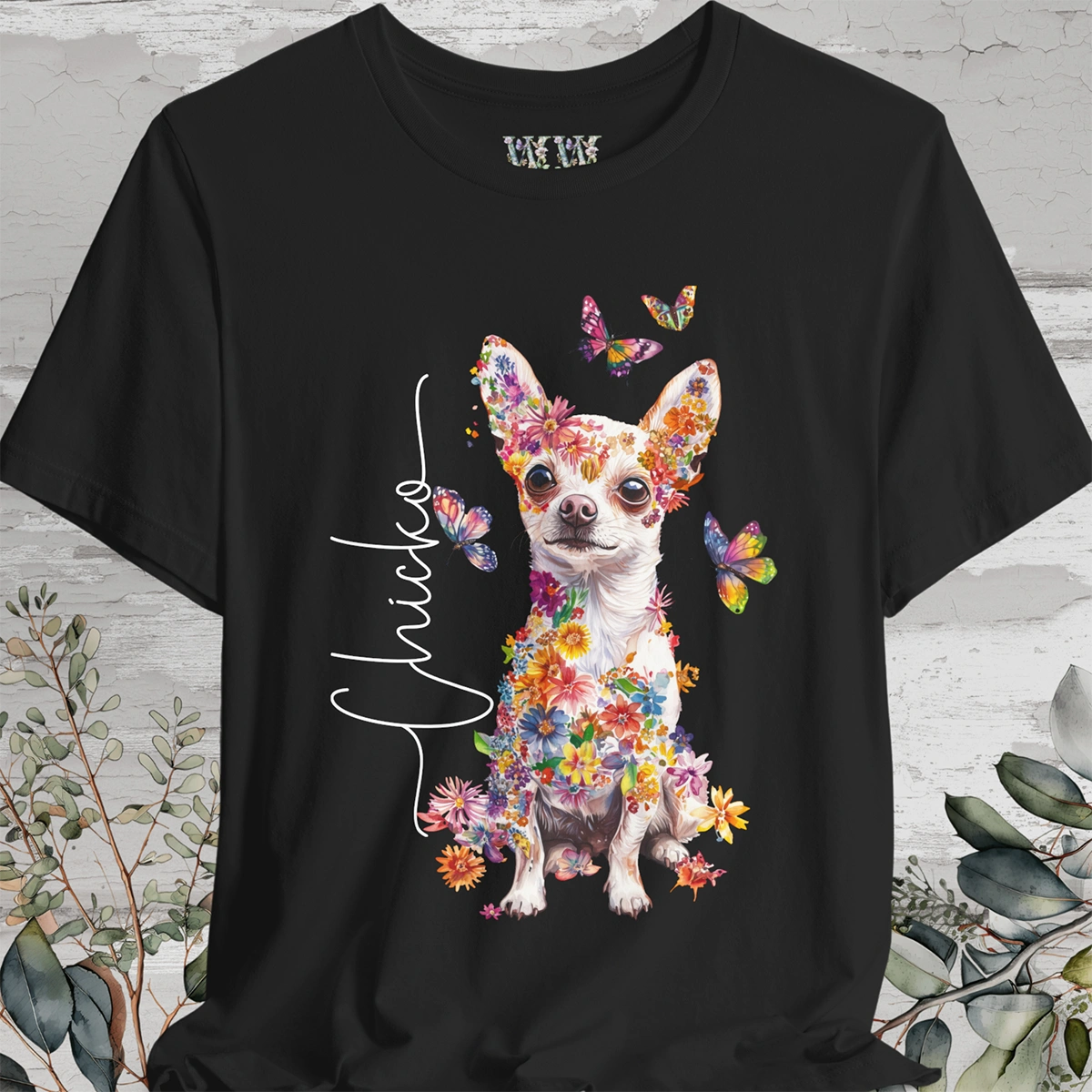 Chihuahua, White, Floral Personalized T shirt