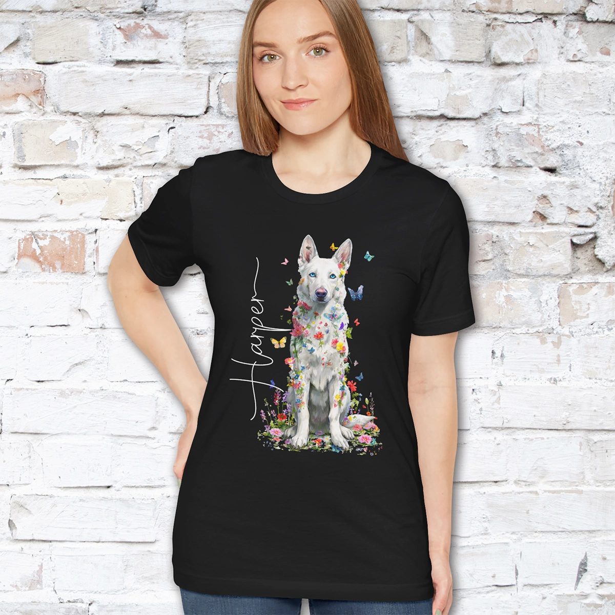 White German Shepherd #3 Floral Personalized T shirt
