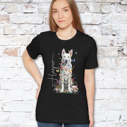 White German Shepherd #3 Floral Personalized T shirt