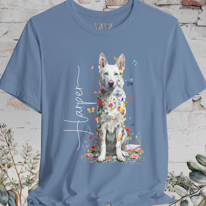 White German Shepherd #3 Floral Personalized T shirt