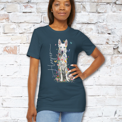 White German Shepherd #3 Floral Personalized T shirt