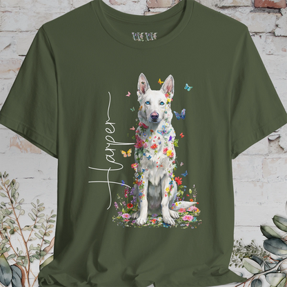 White German Shepherd #3 Floral Personalized T shirt