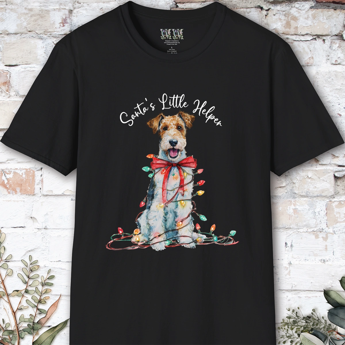 Wire Haired Fox Terrier Santa's little helper. unisex T shirt