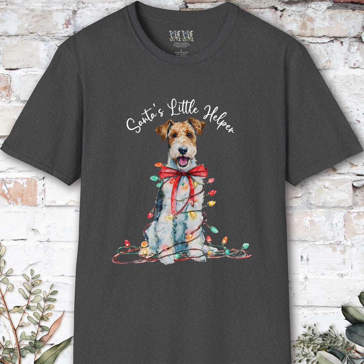 Wire Haired Fox Terrier Santa's little helper. unisex T shirt