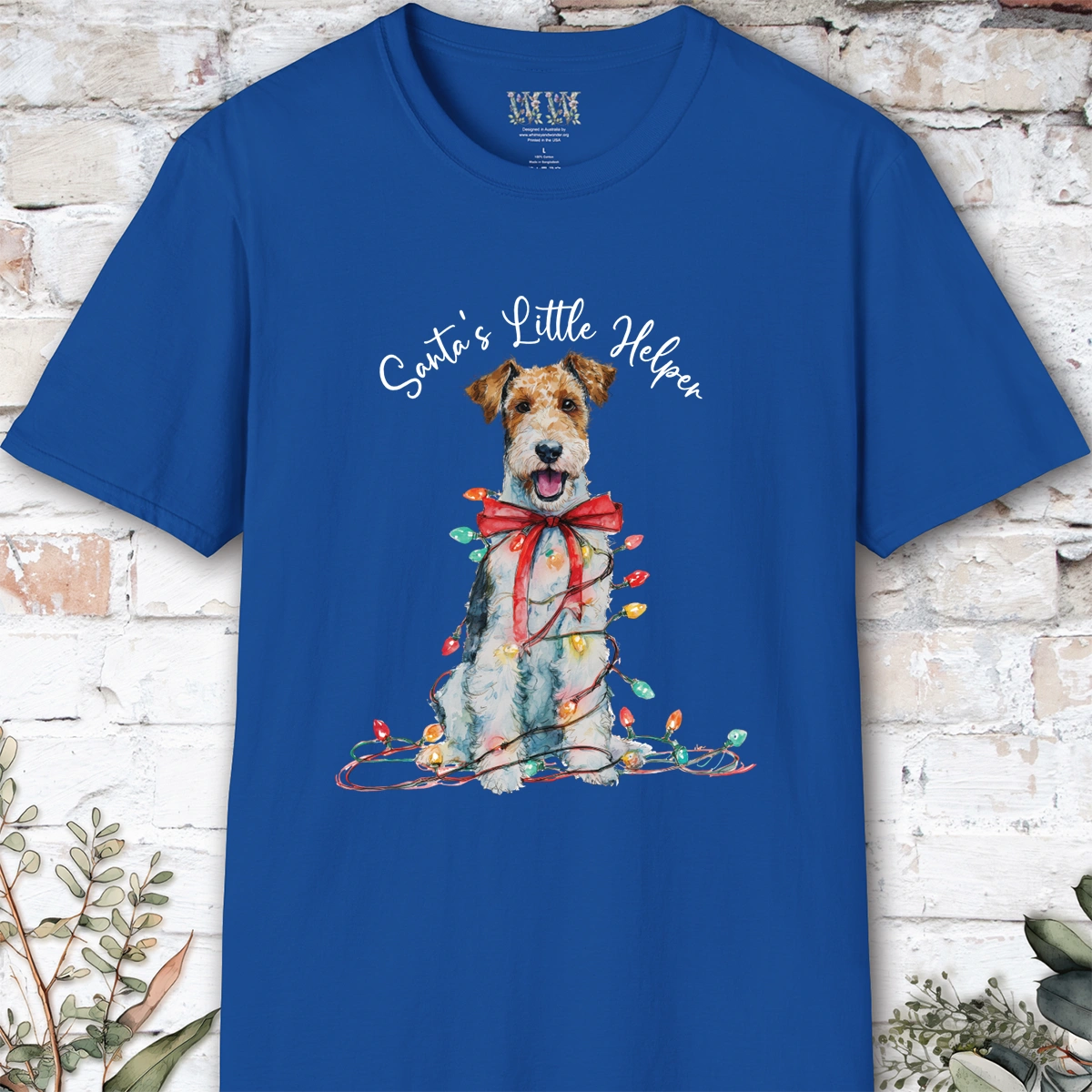 Wire Haired Fox Terrier Santa's little helper. unisex T shirt