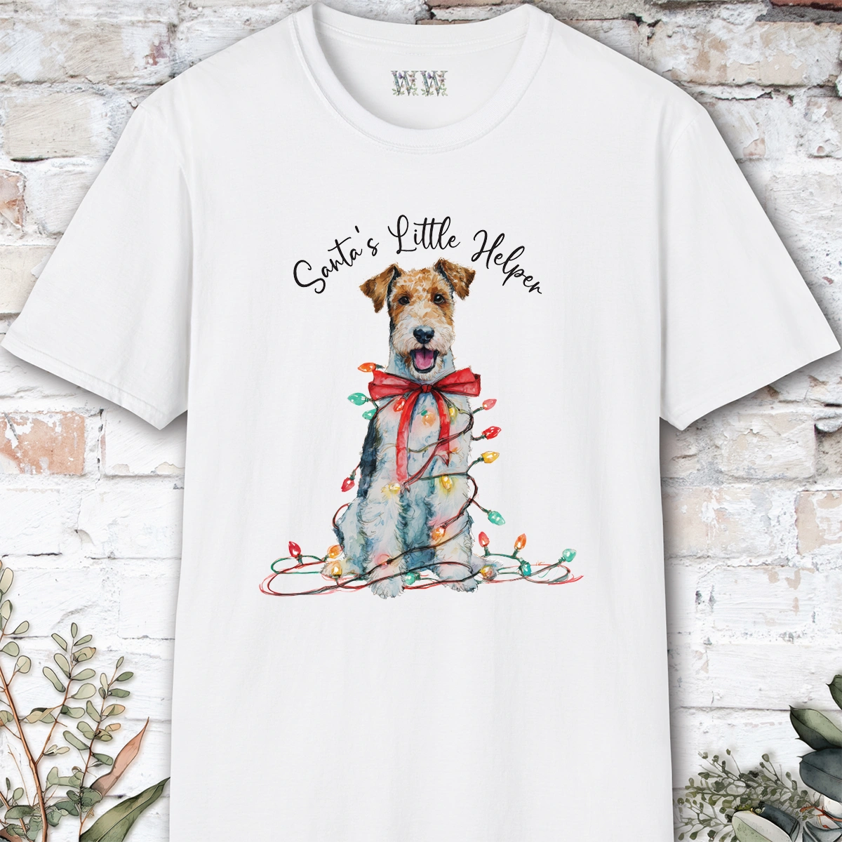 Wire Haired Fox Terrier Santa's little helper. unisex T shirt