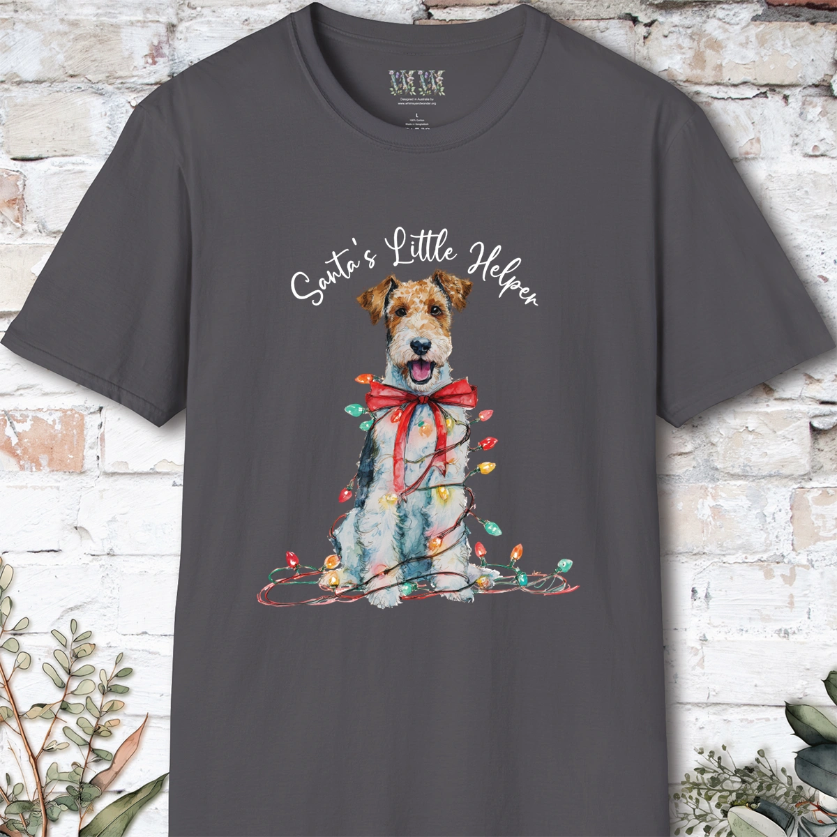 Wire Haired Fox Terrier Santa's little helper. unisex T shirt