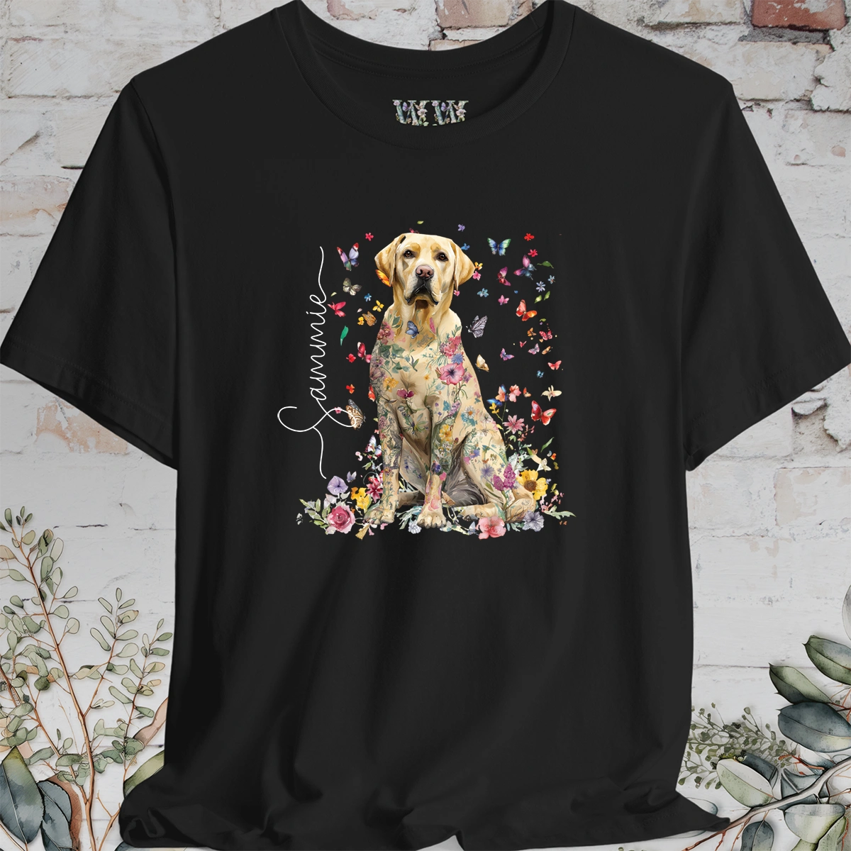 Yellow Labrador #2 Floral Personalized T shirt