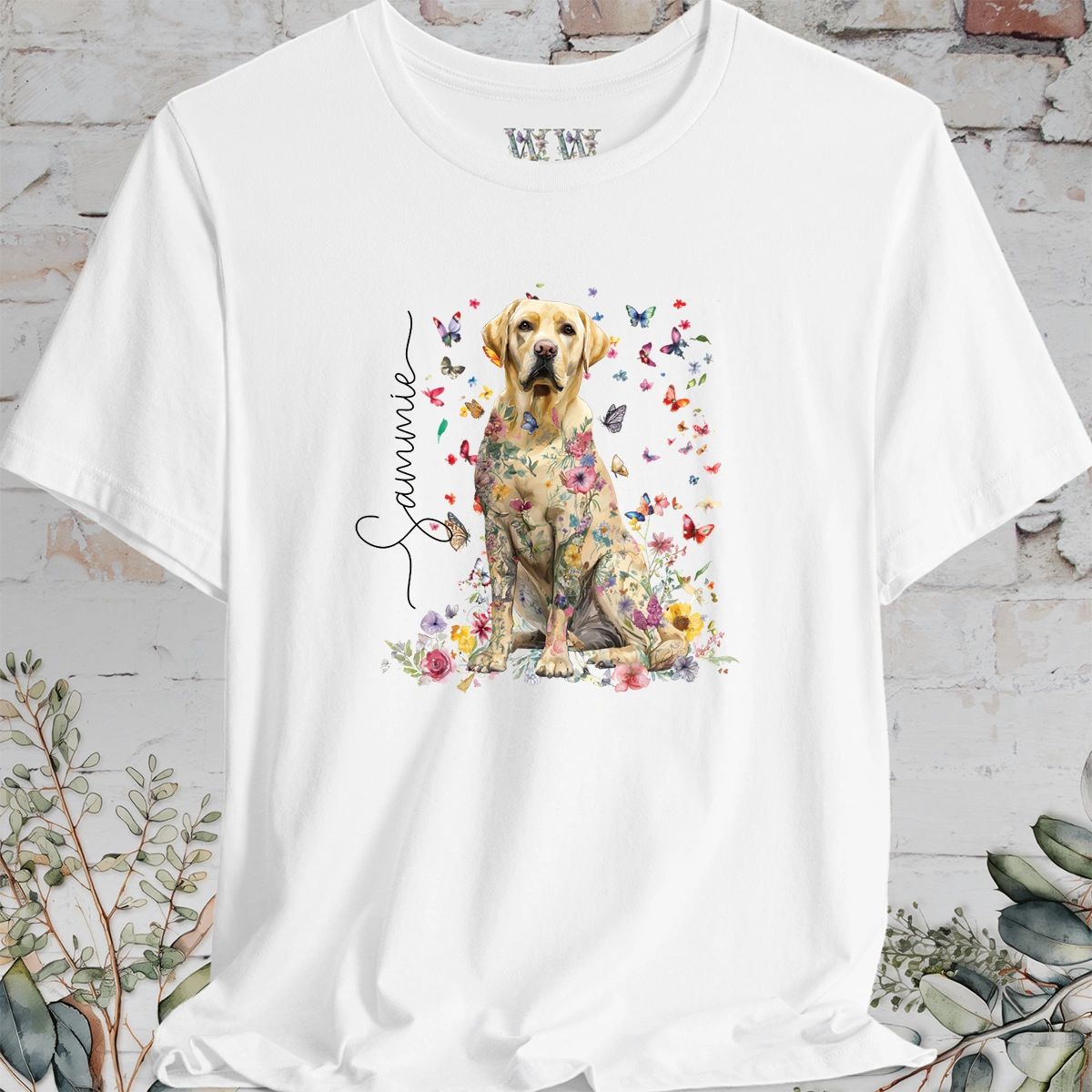 Yellow Labrador #2 Floral Personalized T shirt